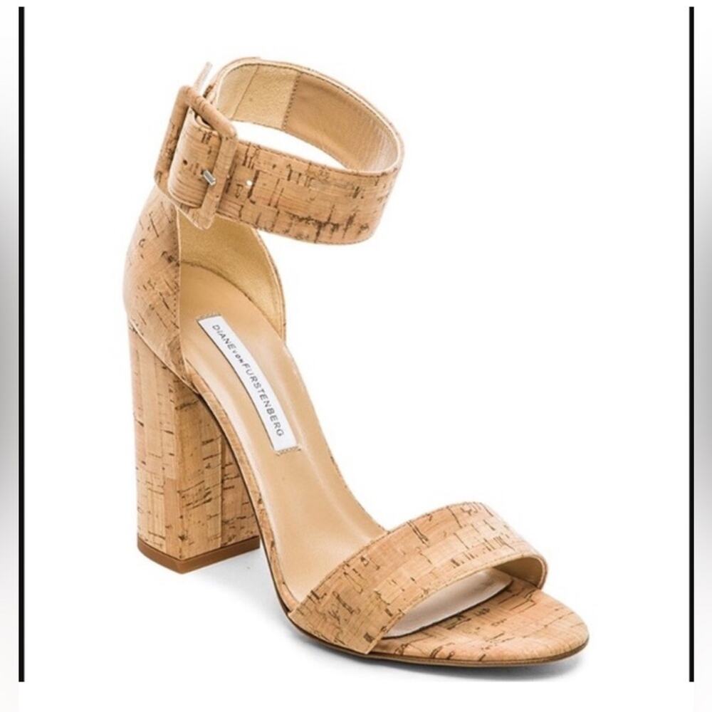 Diane Von Furstenberg Ulrica Heel in Natural Cork Women’s size 7.5 ankle strap